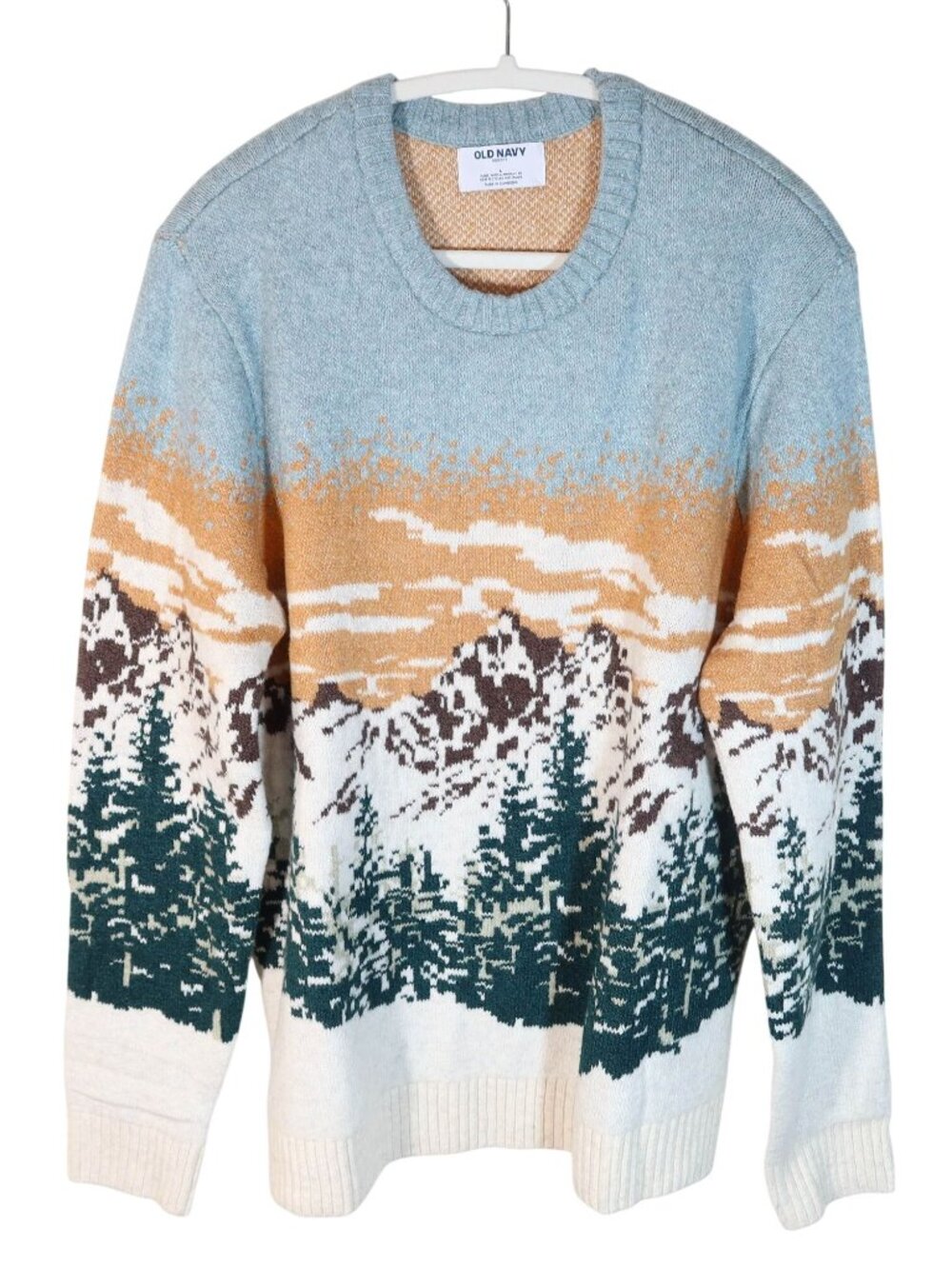 OLD NAVY So Soft Mountain Landscape Pullover Sweater Size L New Gorpcore Cabin